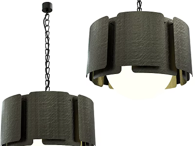 Modern Pendant Lights With Textured Dark Shade And White Inner Light On Hanging Chain 3d model