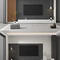 Modern TV Background Wall Design With Gray Panel TV Stand And Decorative Plants 3d model