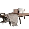 Modern Brown Chaise Lounge With Decorative Pillow Knitted Blanket And Wooden Side Table