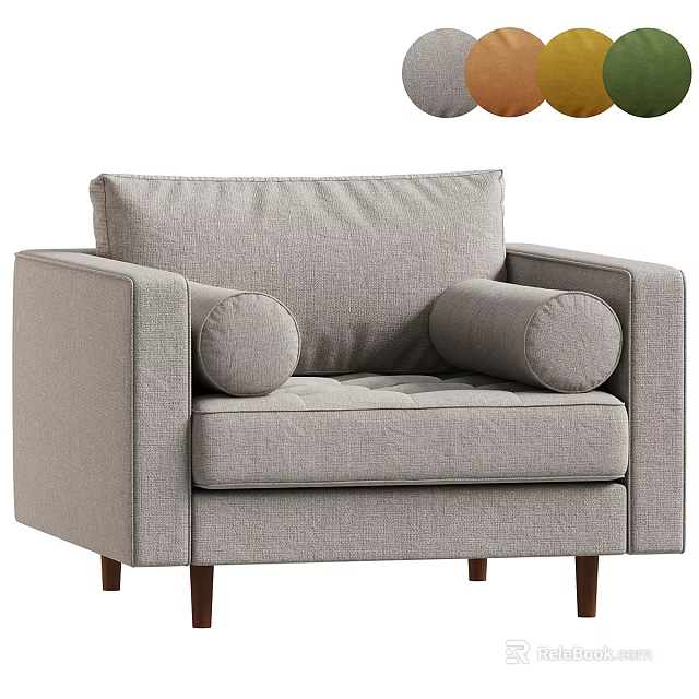 Modern Fabric Single Sofa With Multiple Color Options And Wooden Legs 3d model