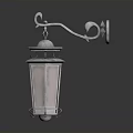 Vintage Metal Wall Lamp With Hexagonal Glass Shade And Curved Bracket