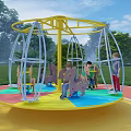 Outdoor Playground Rotating Equipment with Yellow Frame Colorful Platform for Children's Fun