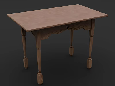 Wooden Desk with Light Brown Surface and Carved Legs Including Drawer 3d model