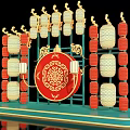 Traditional Chinese Photo Spot With Golden Decorations Red Circular Motifs And Lanterns On Turquoise Base