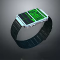 Modern Digital Watch With Square Dial Green Display And Black Strap 3d model