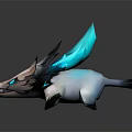 Mythical Fantasy Creature With White Body Black Details And Blue Glowing Spines 3D Render