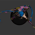 Anime Female Character Statue With Blue Twin Tails Purple Outfit And Weapon