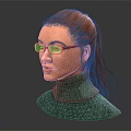 Realistic Character Bust With Red Hair Blue Framed Glasses And Green Turtleneck Sweater