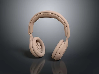 Modern Beige Over Ear Computer Headphones with Soft Cushions and Adjustable Headband 3d model