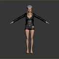 Woman In Black Jacket Dark Shorts Gray Cap With Long Blonde Hair Arms Outstretched