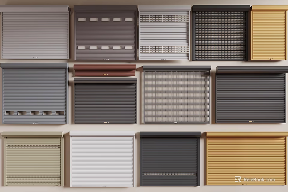 Assorted Roller Shutters In Various Colors With Different Patterns And Textures 3d model