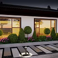 Courtyard Garden Design With Outdoor Dining Area Wooden Deck And Lush Green Plants