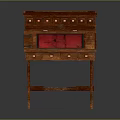 Traditional Wooden Desk With Red Top Surface And Layered Drawer Design
