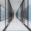 Modern Office Corridor Interior With Glass Partitions Metal Frames And Sleek Flooring