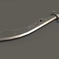 Silver Gray Scimitar Weapon With Carved Blade And Metal Hilt Design