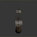 Ancient Wooden Sailing Ship with Multiple Masts and White Sails as Water Transport