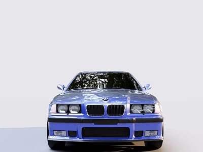 Blue BMW Car Front View With Classic Headlights And Chrome Grille 3d model