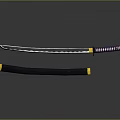 Traditional Samurai Sword Weapon With Wavy Blade Purple Yellow Hilt And Black Scabbard