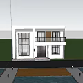 Modern Detached Villa with Swimming Pool Glass Windows Balcony and Green Plants