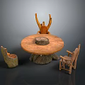 Natural Rustic Wooden Furniture Set With Tree Stump Round Table And Handcrafted Chairs