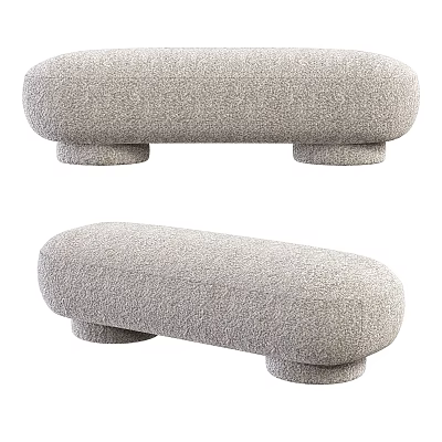 Plush Gray Sofa Bench With Rounded Shape And Short Cylindrical Legs 3d model