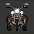 Three Wheeled Motorcycle with Chrome Details and Blue Red Graphics in Stylish Classic Design
