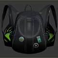 Black Tech Inspired Backpack With Green Accents And Modern Shoulder Straps 3d model