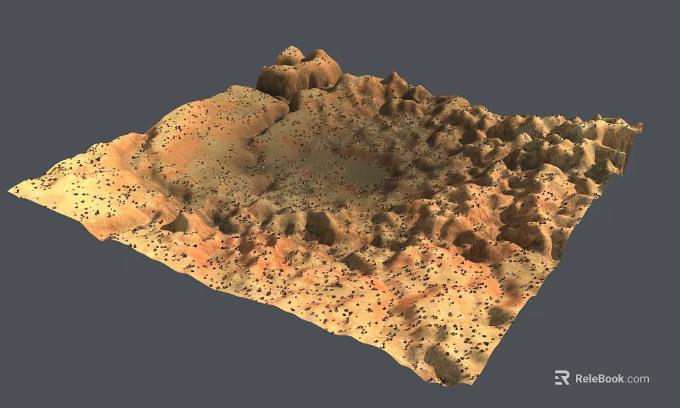 Detailed Desert Terrain Model With Rugged Mountains Sandy Surface And Rocky Texture 3d model