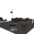 Modern Leather Sofa And Coffee Table Set With Accent Pillows Marble Top And Floor Lamp