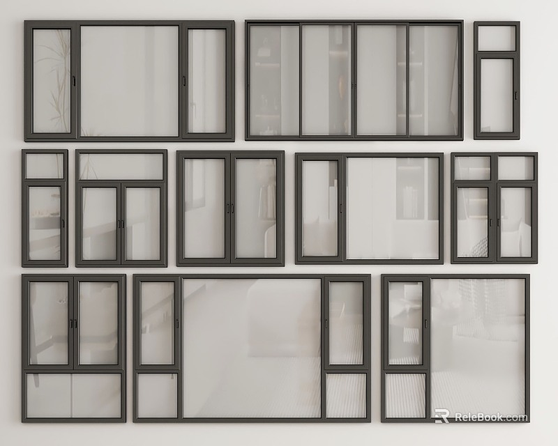 Modern Casement Windows With Various Styles For Home Interior Design 3d model 
