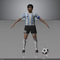 Soccer Player Wearing Argentina Striped Jersey with Captain Armband and Soccer Ball