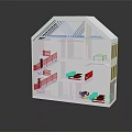 Cartoon Style House Cross Section Model With Interior Rooms Staircase And Blue Brown Furniture