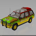Vibrant SUV Car With Green Yellow Red Striped Design And Red Roof Decoration