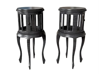 Two Black Round Top Side Tables With Openwork Design And Curved Legs 3d model