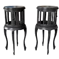 Two Black Round Top Side Tables With Openwork Design And Curved Legs