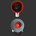 Red And Blue Megaphone Designs With White Handle And Black Base