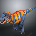 3D Dinosaur Character With Blue And Orange Striped Body And Spiked Head