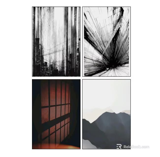 Modern Abstract Paintings With Bold Lines Geometric Shapes And Monochrome Tones 3d model 