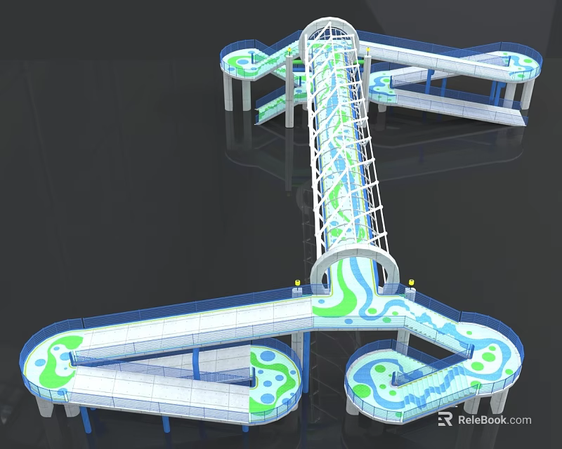 3D Decorative Bridge Design With Curved Pathways White Framework And Blue Green Patterns 3d model