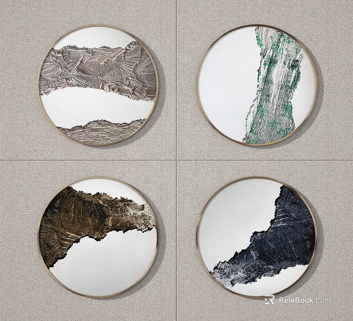 Round Framed Wall Hanging with Abstract Mountain Patterns for Modern Home Decor 3d model