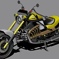 Yellow and Black Modern Motorcycle with Round Headlight Tall Handlebars and Black Seat