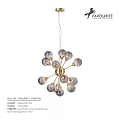 Modern Brass Chandelier with Multiple Spherical Glass Bulbs and Star Shaped Metal Frame