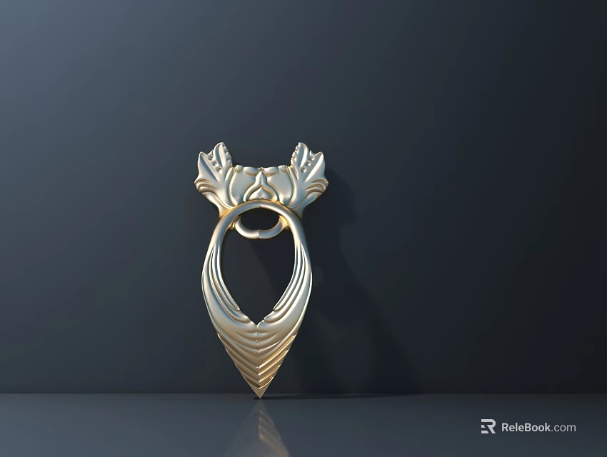 Golden Decorative Hanging Ring With Intricate Patterns And Leaf Like Top On Dark Background 3d model 