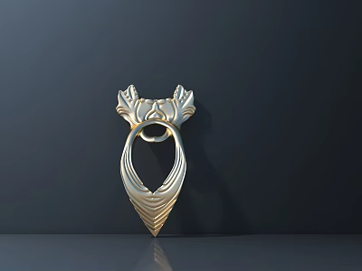 Golden Decorative Hanging Ring With Intricate Patterns And Leaf Like Top On Dark Background 3d model