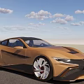 Metallic Gold Sports Car With Sleek Modern Design And Large Alloy Wheels By Urban Trees