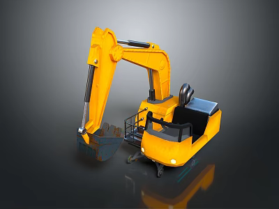 Yellow Construction Excavator 3D Model With Mechanical Arm Bucket And Operator Cabin 3d model