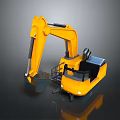 Yellow Construction Excavator 3D Model With Mechanical Arm Bucket And Operator Cabin
