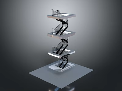 Modern style spiral staircase metal handrail multi-layer platform industrial design building components 3d model