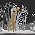 Wooden Giraffe Ornament With White Paper Cut Style Trees And Plants In Black Background
