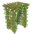 Wooden Garden Pergola Decorated With Green Vines And White Flowers On Lattice